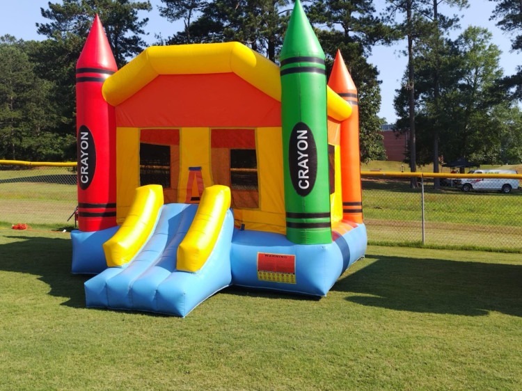back view of crayon bounce house
