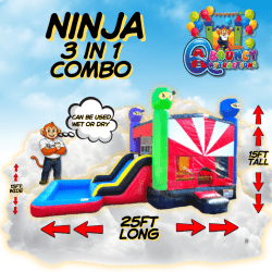 Ninja 3n1 bounce house with slide and pool rental