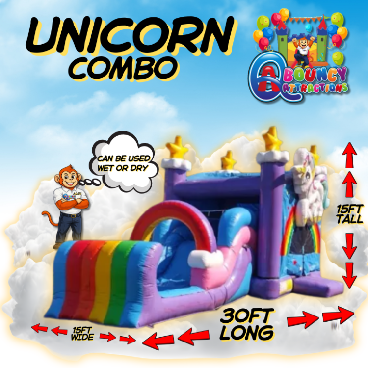 5n1 Unicorn bounce house with basketball goal slide and pool