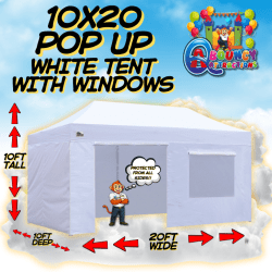 10x20 White popup tent with windows